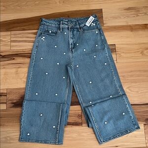 Old Navy Blue Flare Jeans with Floral Accents